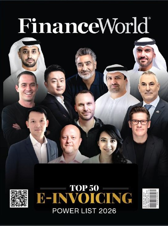 FinanceWorld Top 50 E-Invoicing Power List 2026 magazine cover mockup